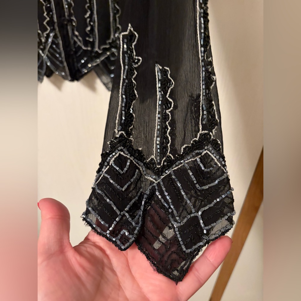 NWT For Joseph 100% Silk Black Sheer Hand-beaded Blouse Scalloped Hem Large - Picture 10 of 16